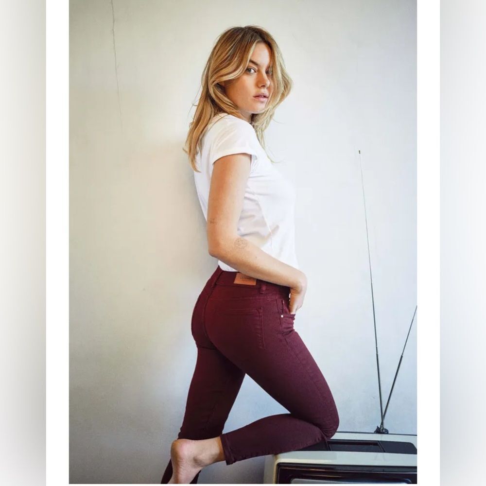 Sezane Burgundy Denim Skinny Ankle Jeans Mid Rise Size 26